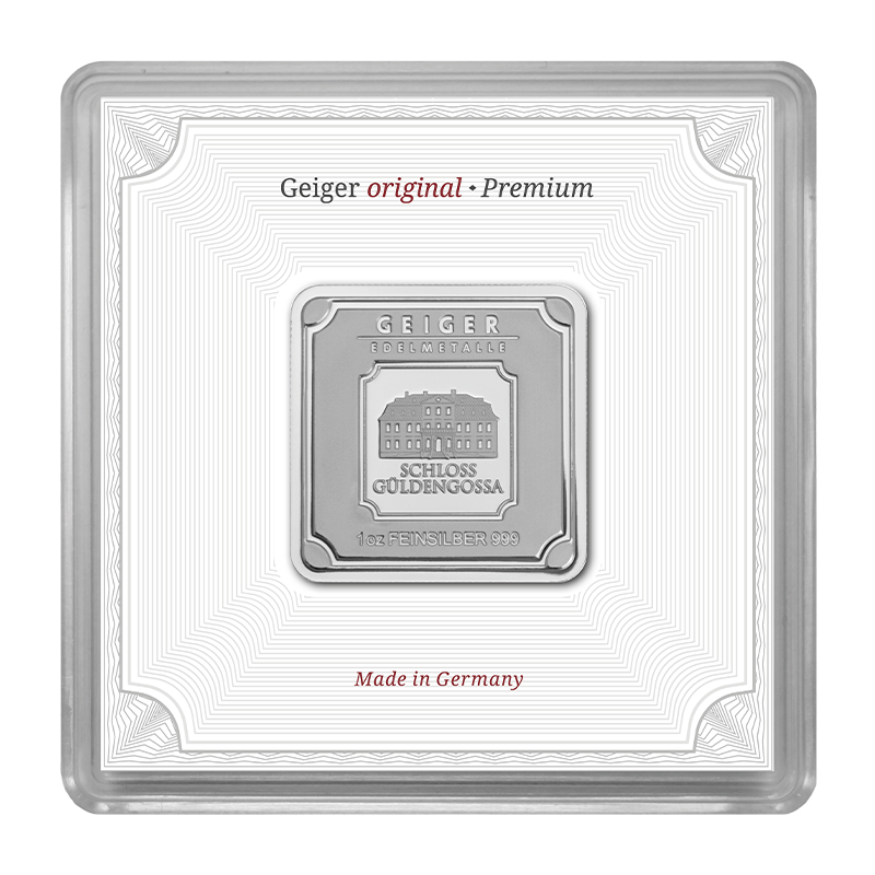 Silberbarren Geiger original - 1 oz .999 quadratisch in Kapsel