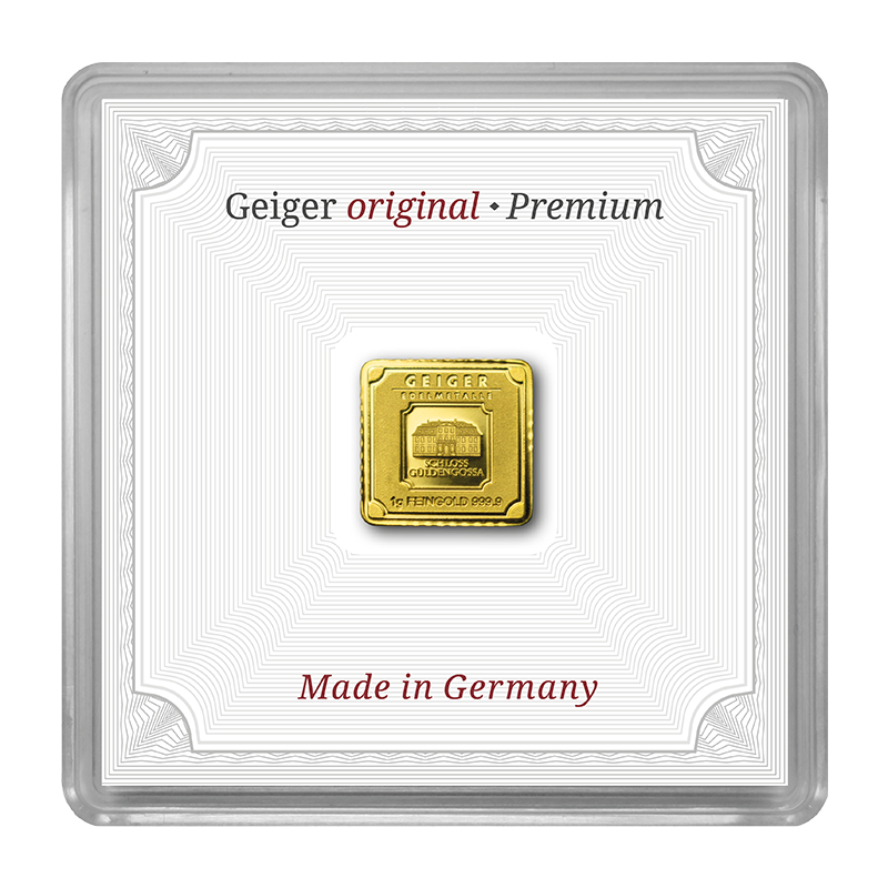 Goldbarren Geiger original - 1 g .9999 quadratisch in Kapsel