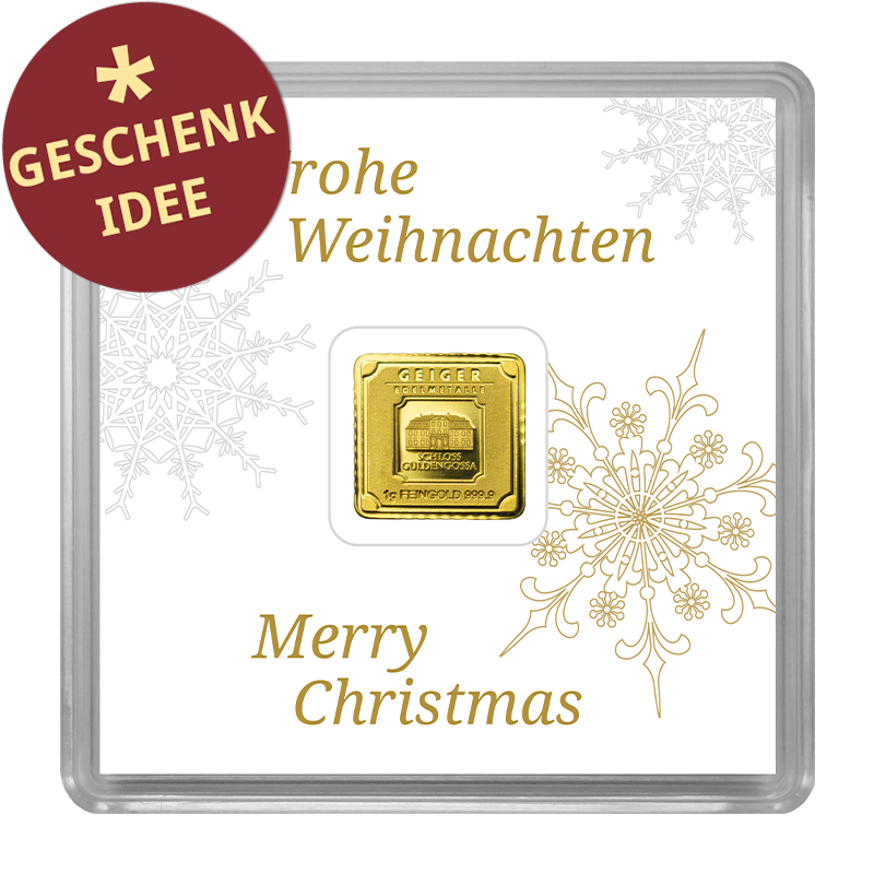 Goldbarren Geiger original - 1 g .9999 quadratisch in Kapsel Weihnachtsedition