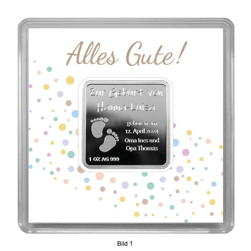 Gravurbarren quadratisch - 1 oz Silber .999 zur Individualisierung - mit Zertifikat